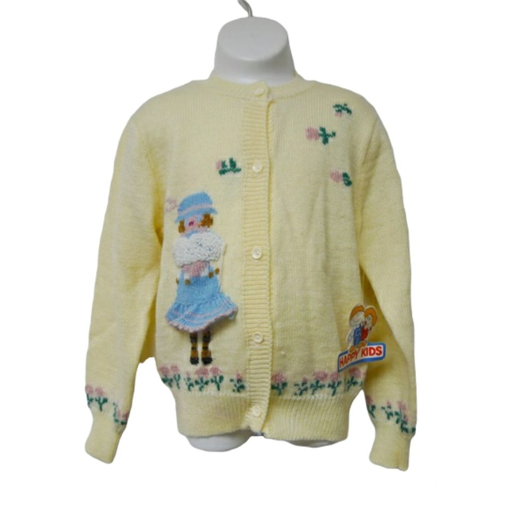 VTG 70s Happy Kids yellow cardigan